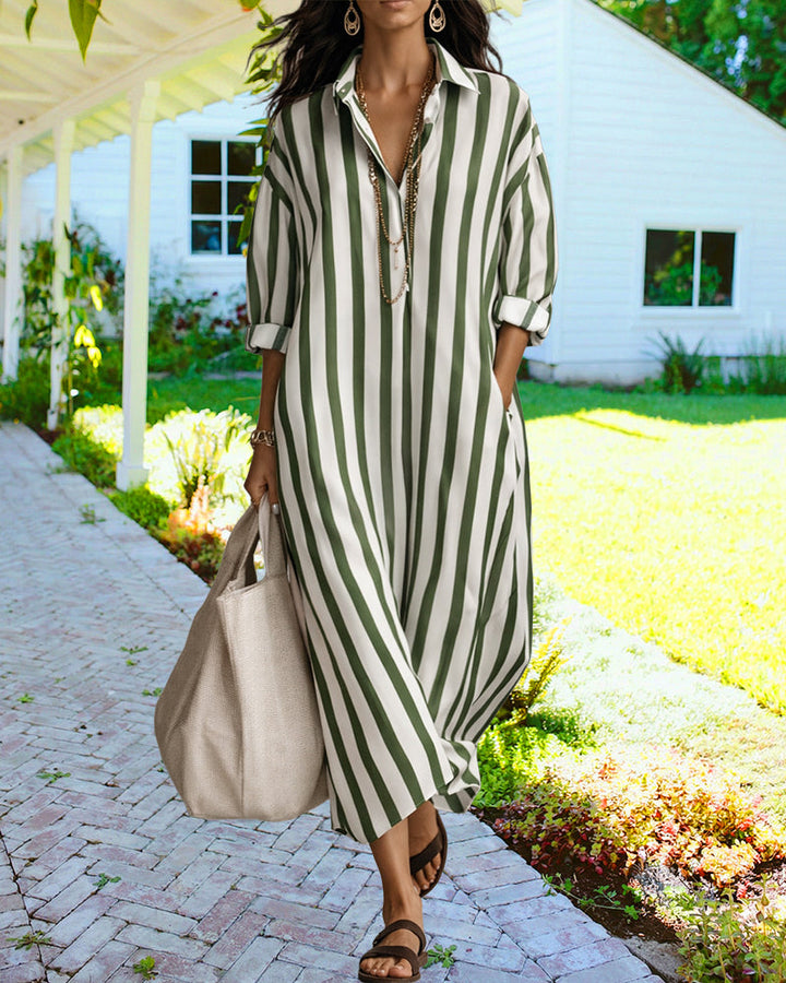 Aira | Casual Striped Loose Fit Maxi Shirt Dress