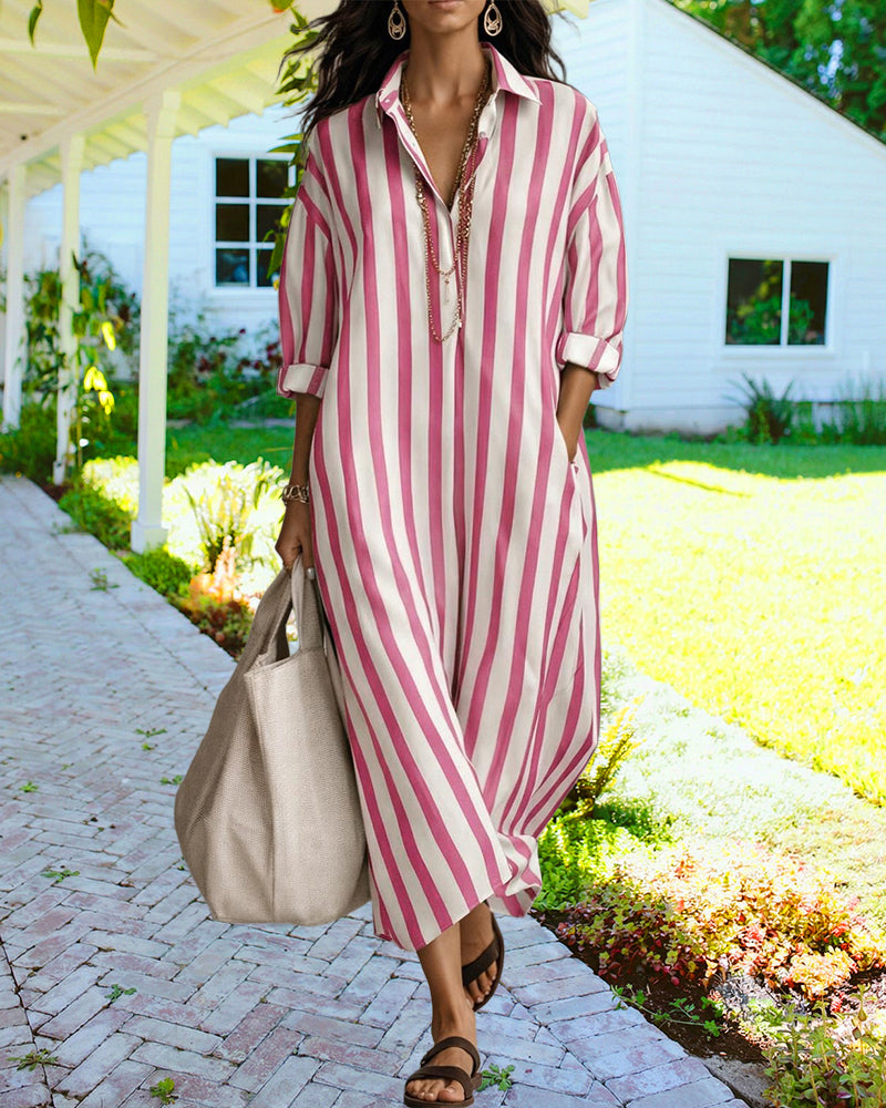 Aira | Casual Striped Loose Fit Maxi Shirt Dress