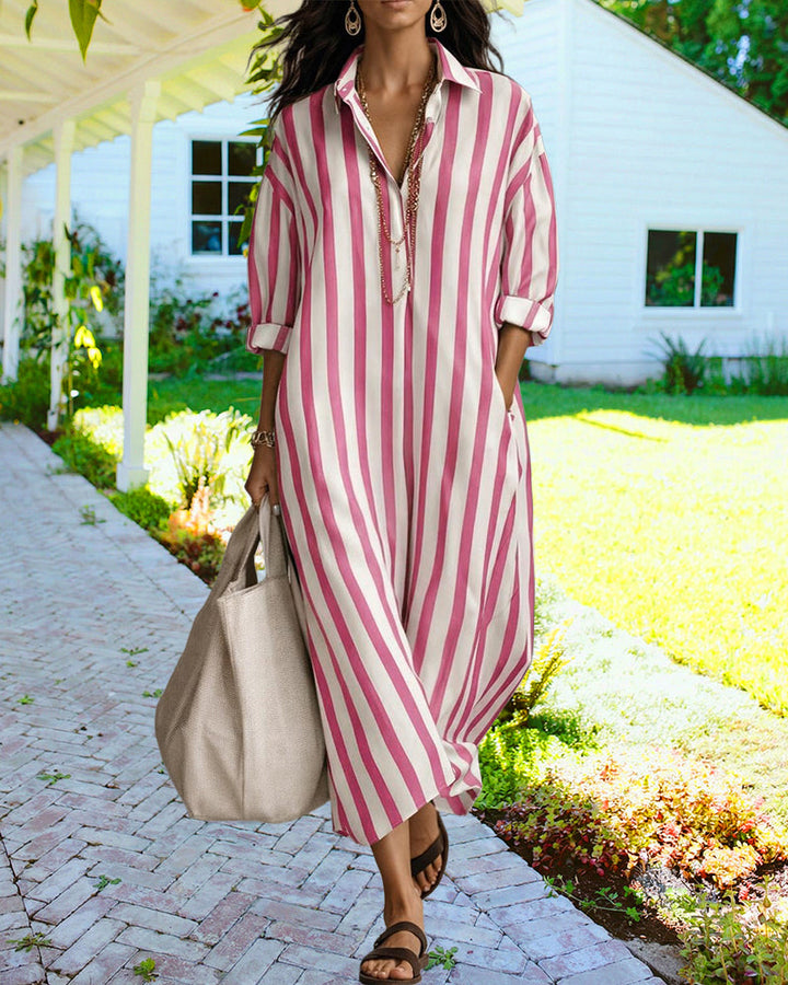 Aira | Casual Striped Loose Fit Maxi Shirt Dress