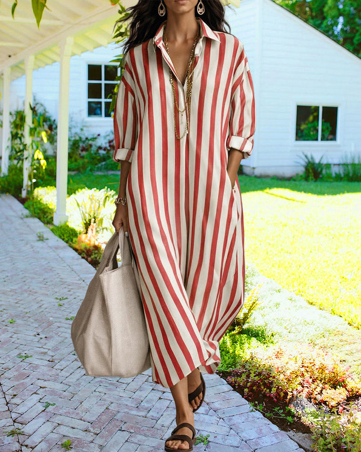 Aira | Casual Striped Loose Fit Maxi Shirt Dress