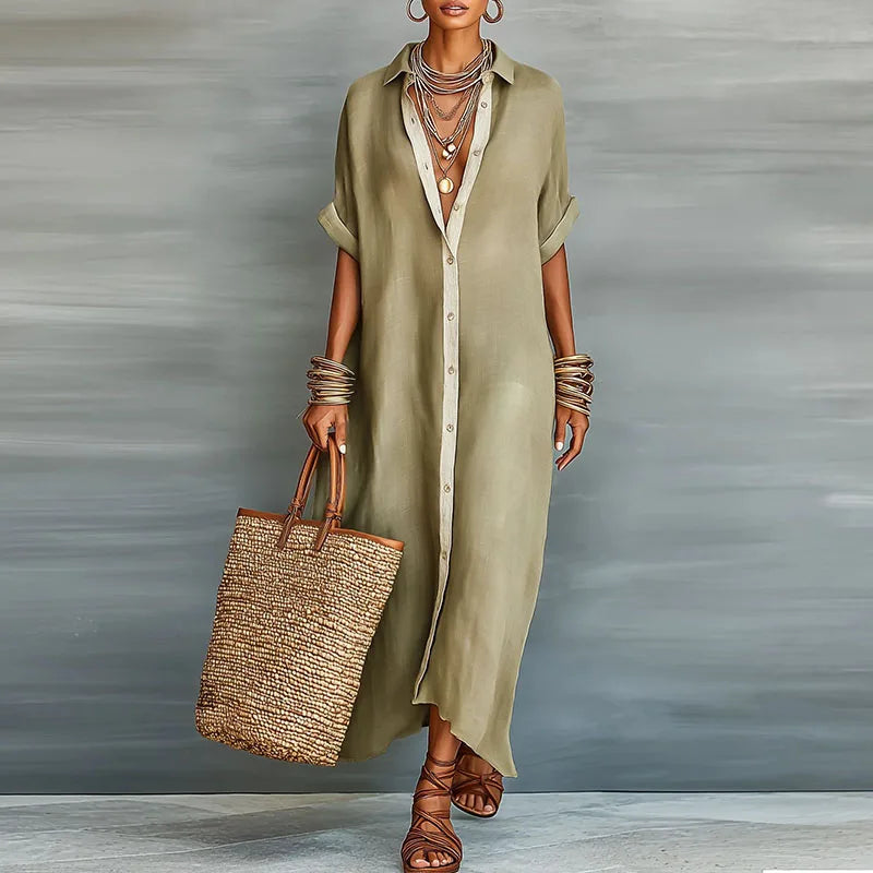Anastasa™ | Long Button-Down Shirt Dress