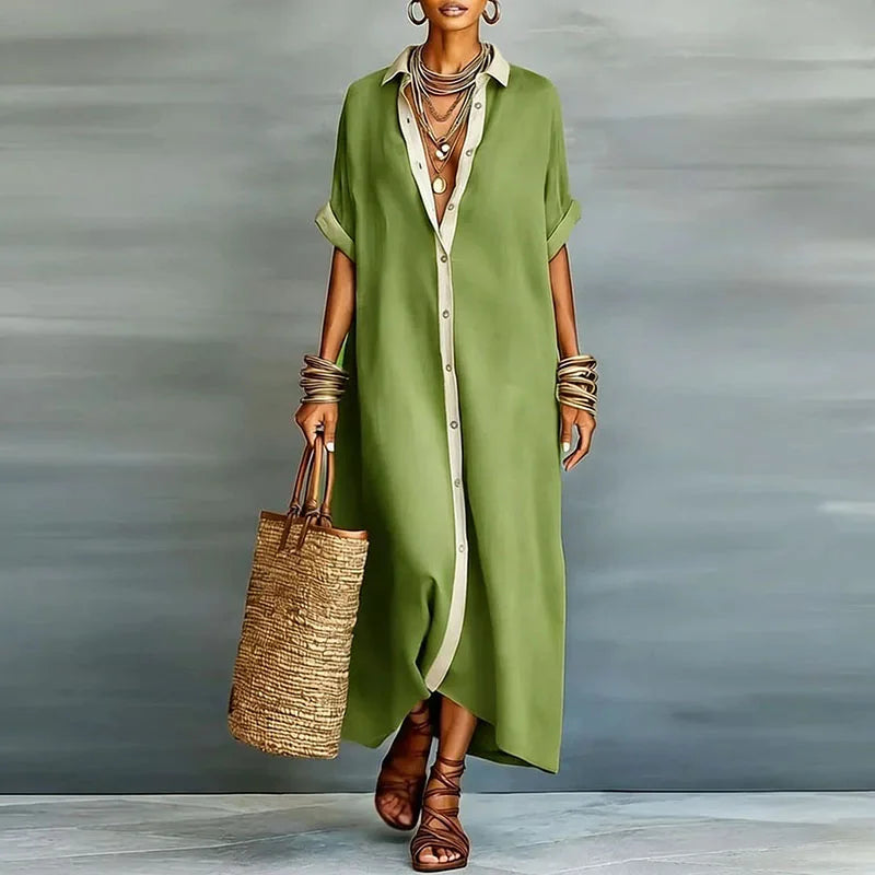 Anastasa™ | Long Button-Down Shirt Dress