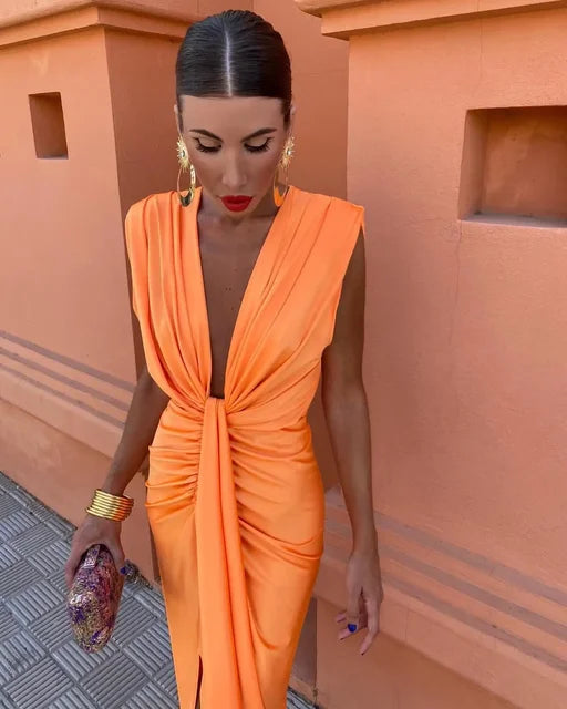 Selena | Draped Dress in Fiery Red