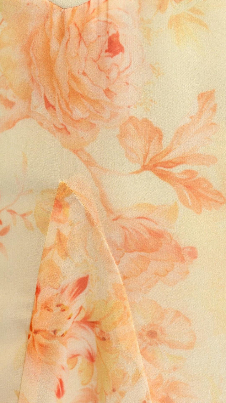 Sally - Apricot Floral V-Neck Flared Maxi Dress