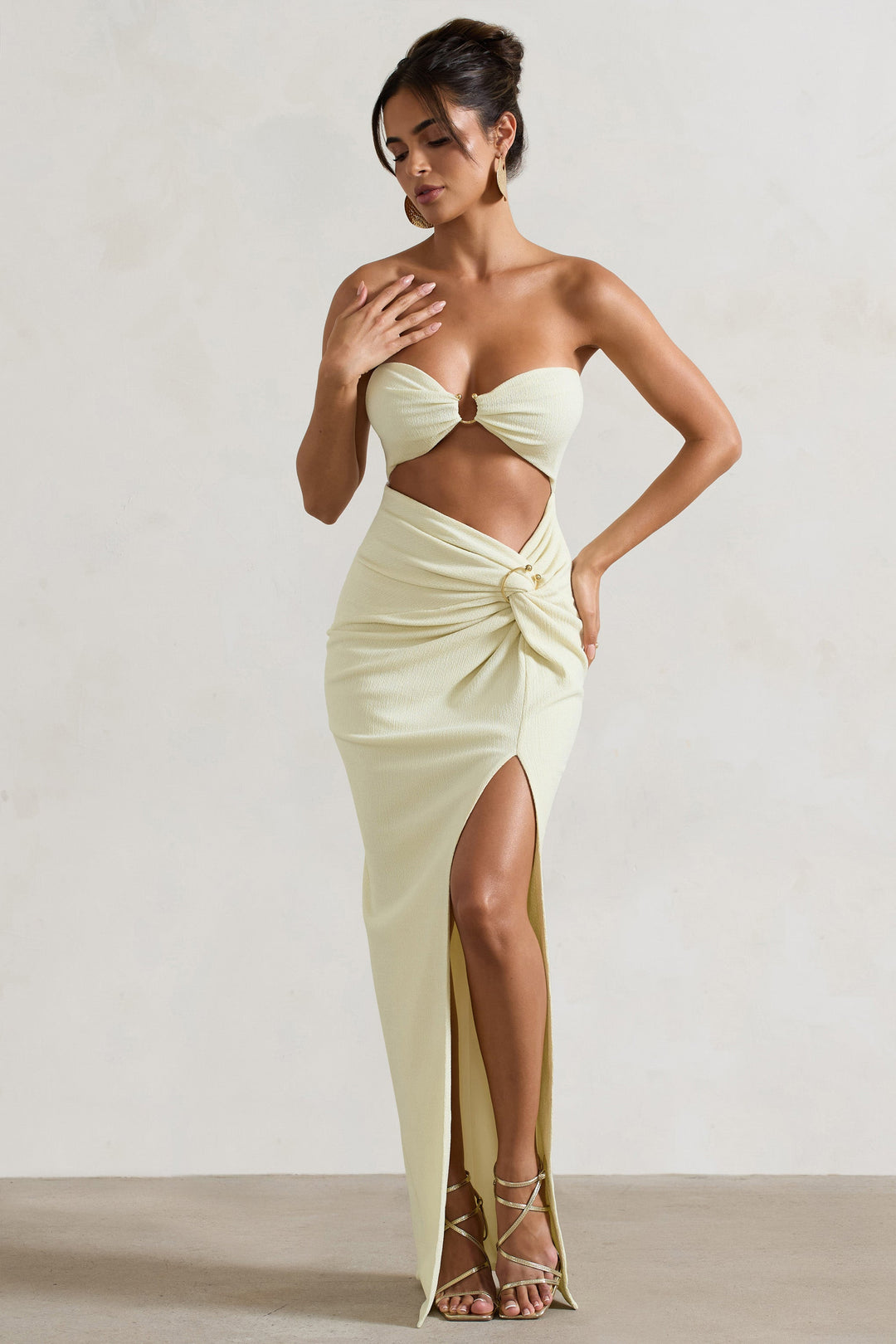 Cancun™ | Ecru strapless maxi dress with cutouts and twist