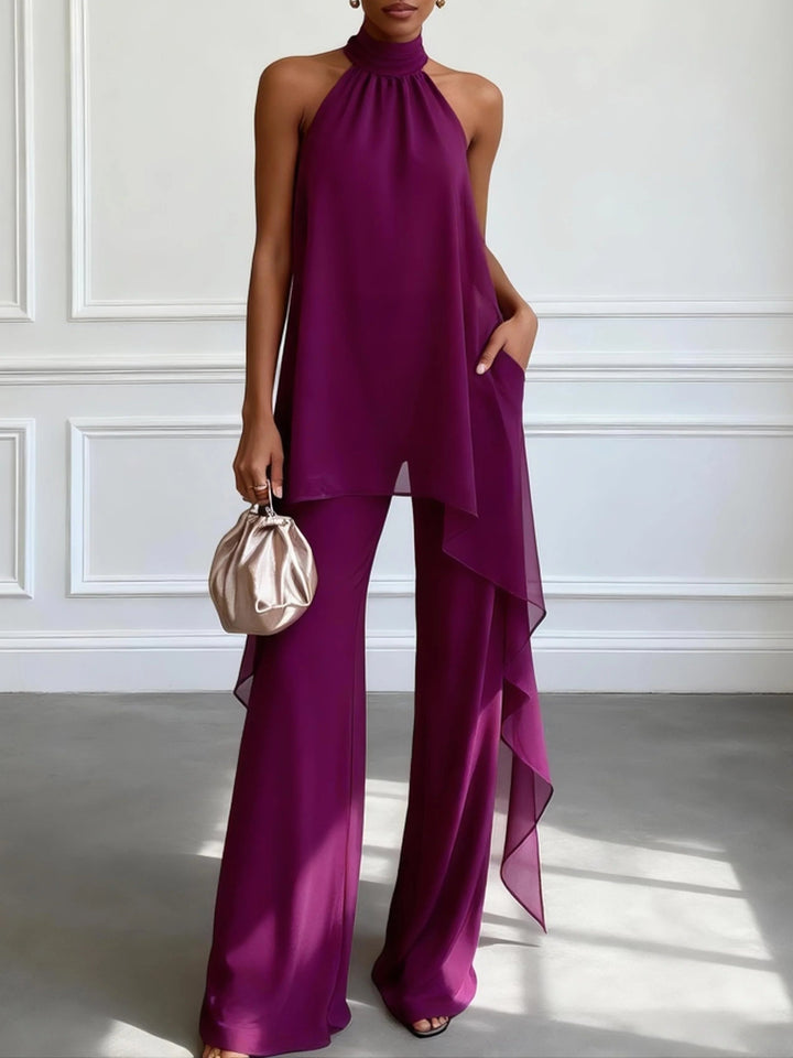 Stella - Purple Halter Sleeveless Pants Two-Piece Set