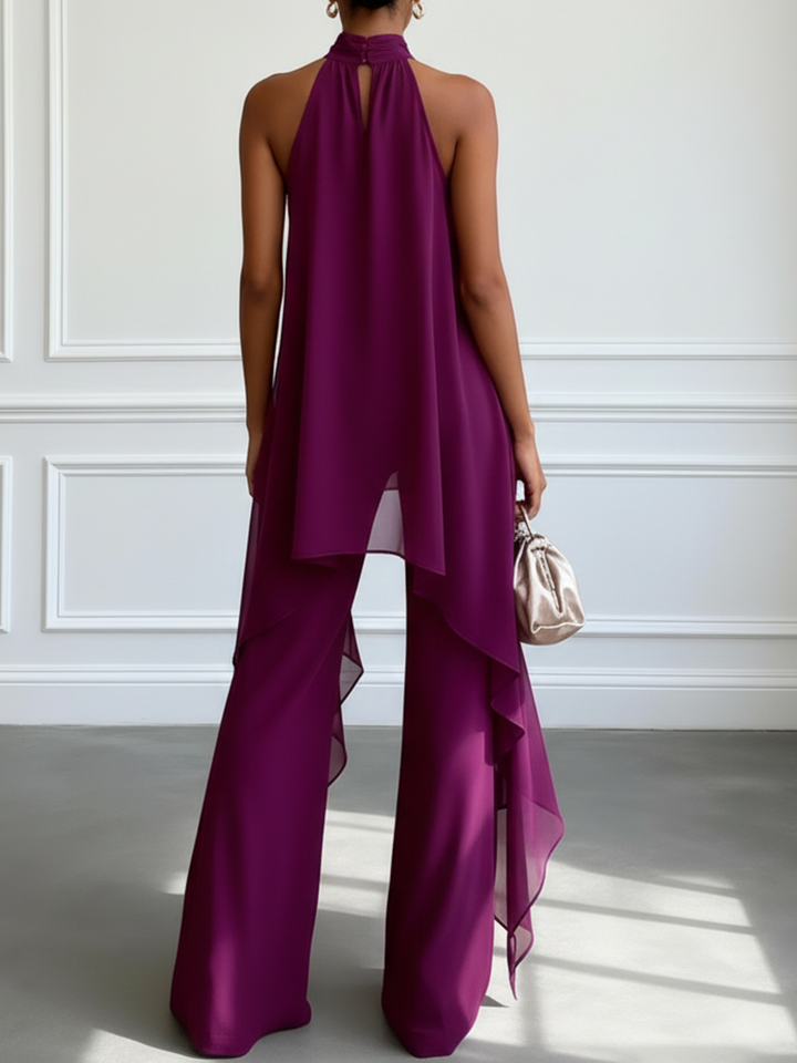 Stella - Purple Halter Sleeveless Pants Two-Piece Set