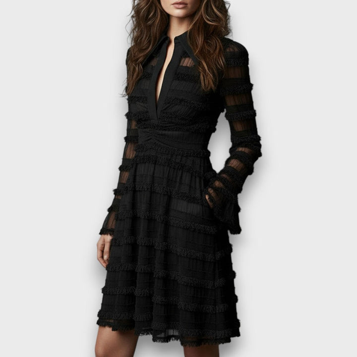 Parisa | Vestido midi con flecos transparentes