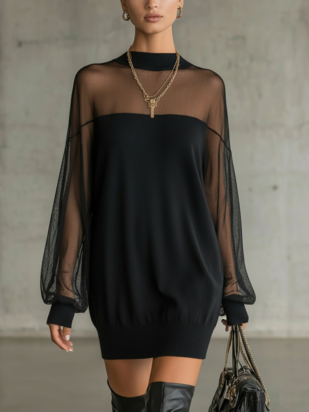 Amélie™ | Elegante Vestido corto negro con mangas de malla