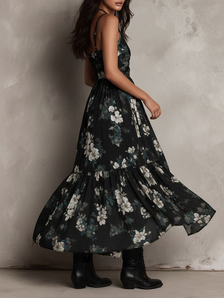 Avelinne - Black Bohemian Floral Print