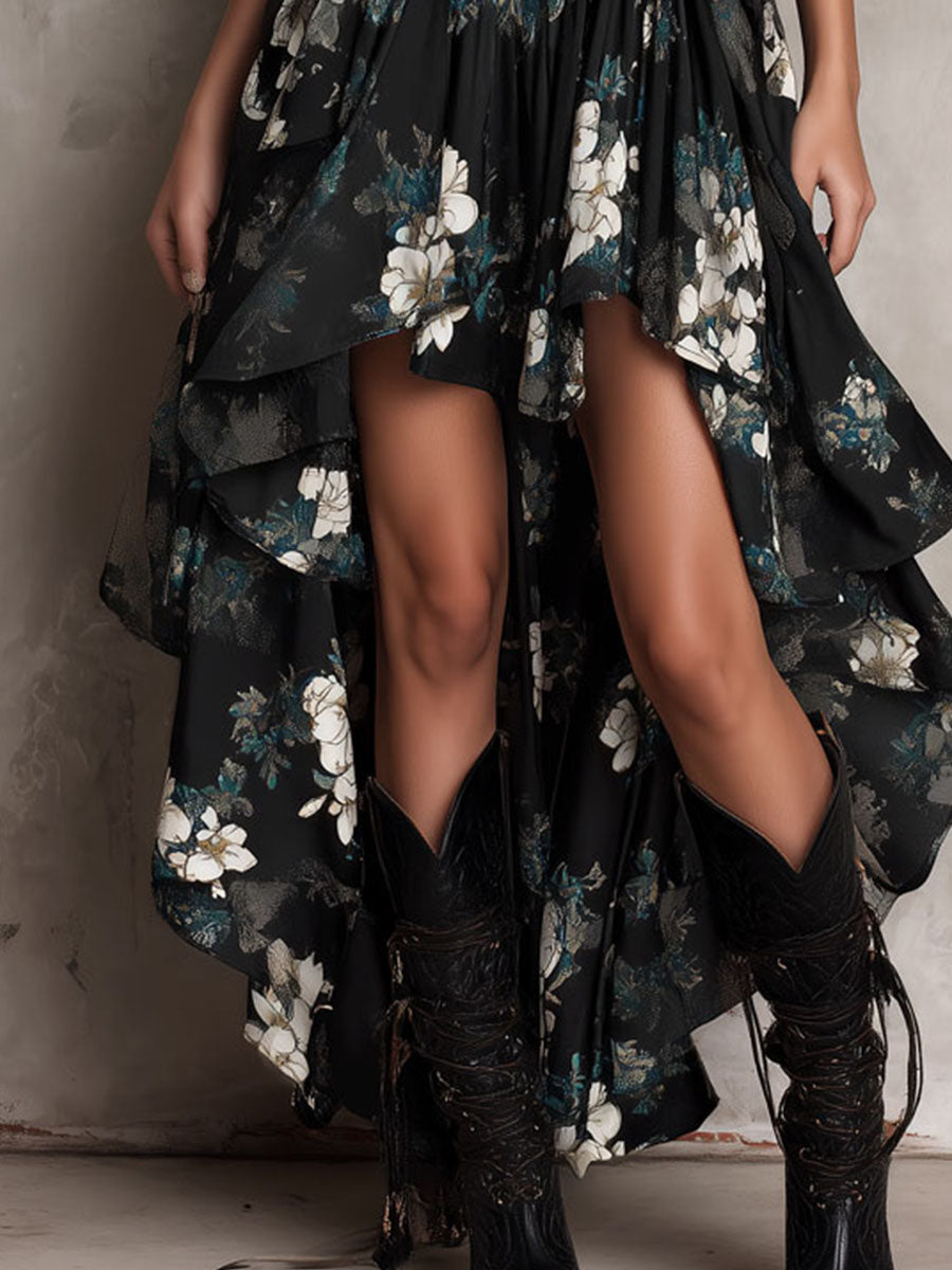 Avelinne - Black Bohemian Floral Print