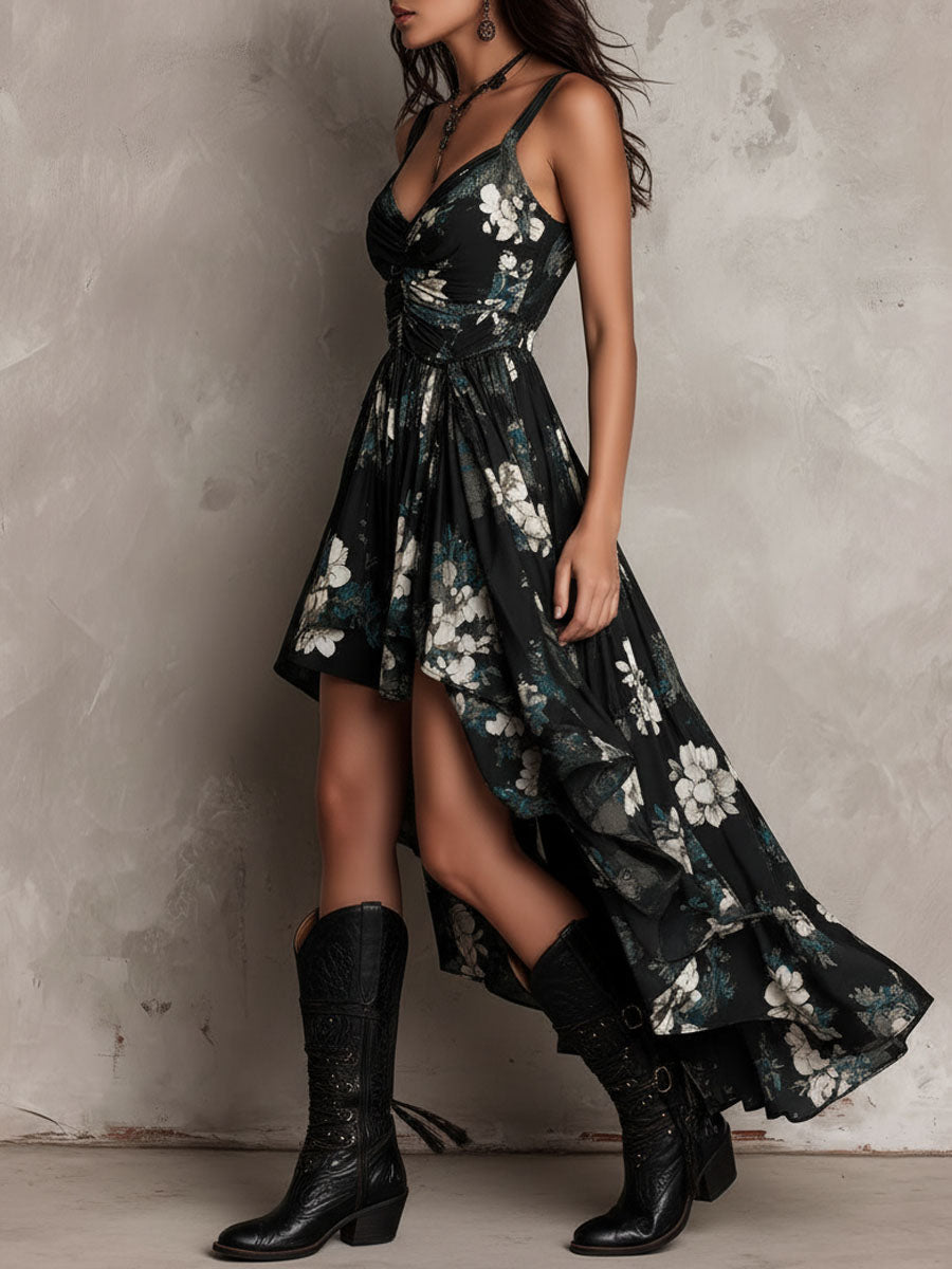 Avelinne - Black Bohemian Floral Print
