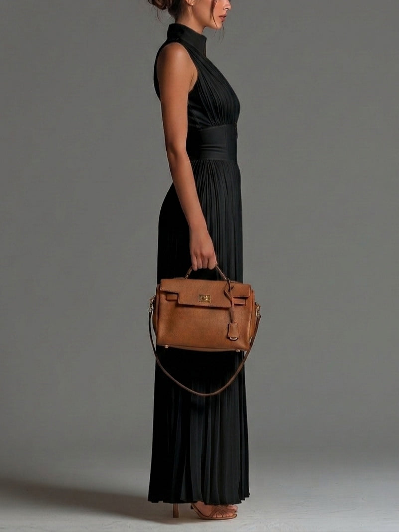Abigail - V-neck Sleeveless Zip-up Pleated Wide-leg Chiffon Jumpsuit