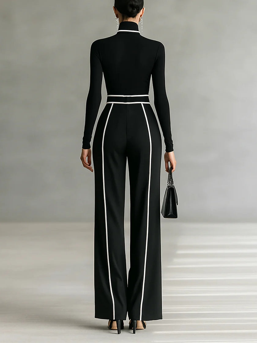Emma - Elegant two-piece set with a high neck and wide-leg pants