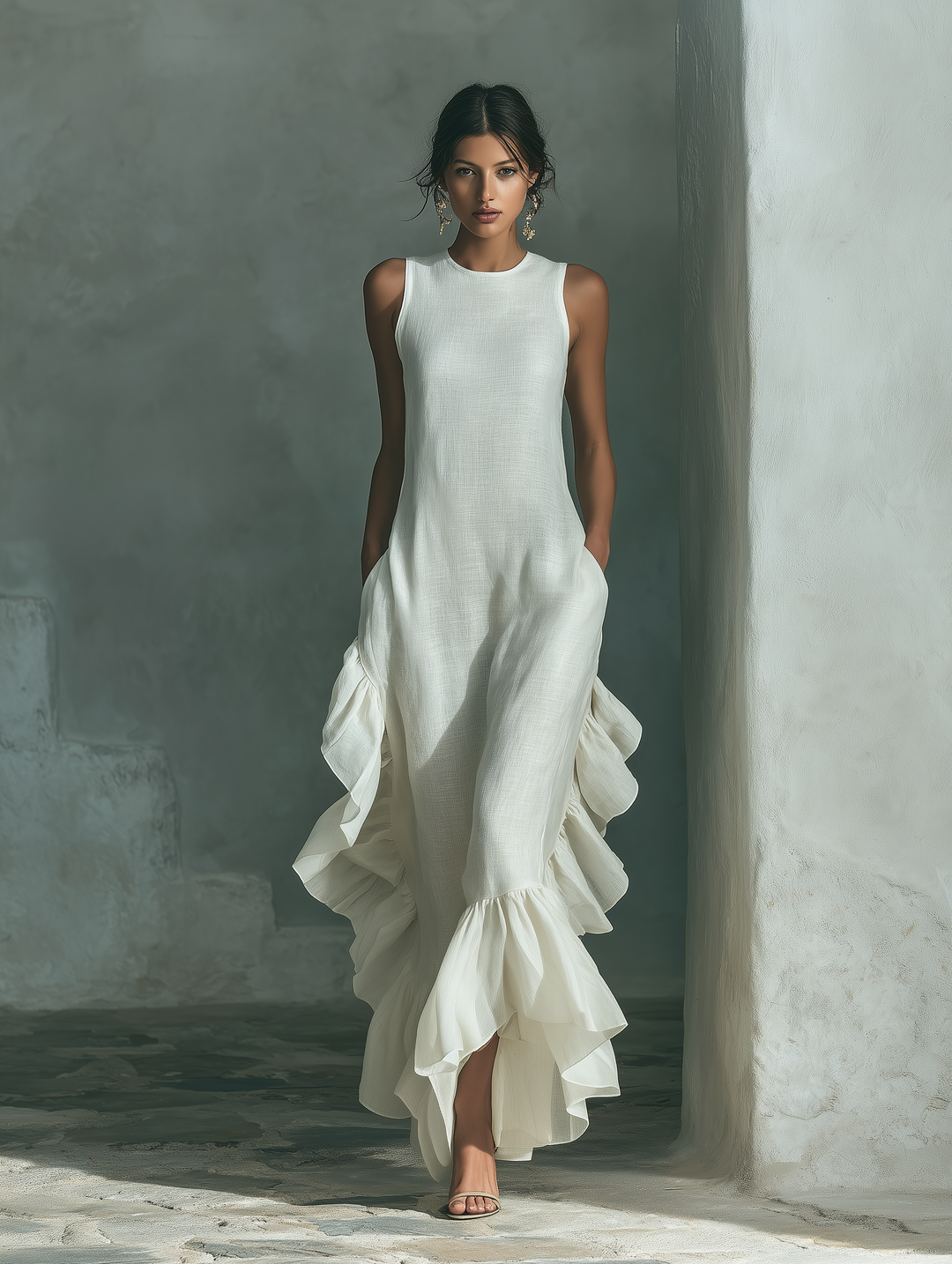 Sophie - Ivory Linen Sleeveless Maxi Dress