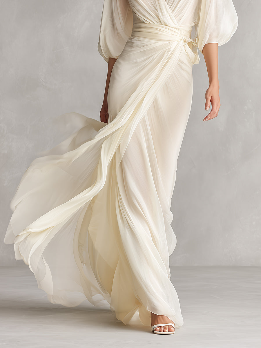 Sefa - Ivory Sheer Chiffon Dress