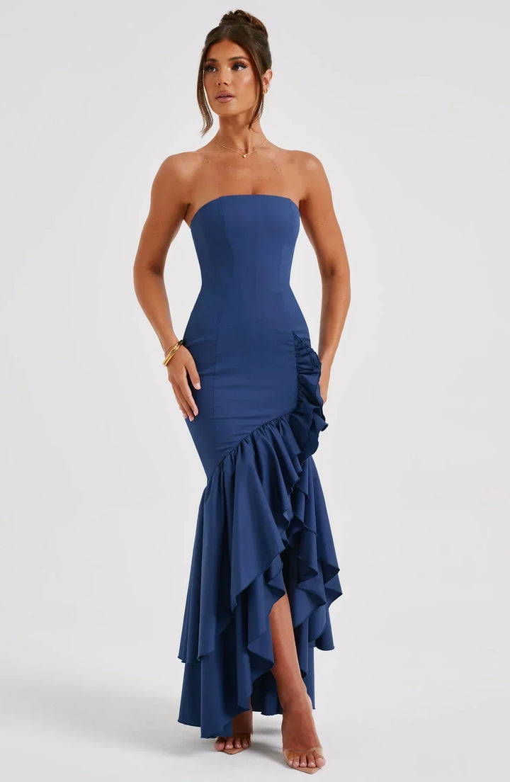 Xyrelle™ | Sleeveless maxi dress with slit and ruffles