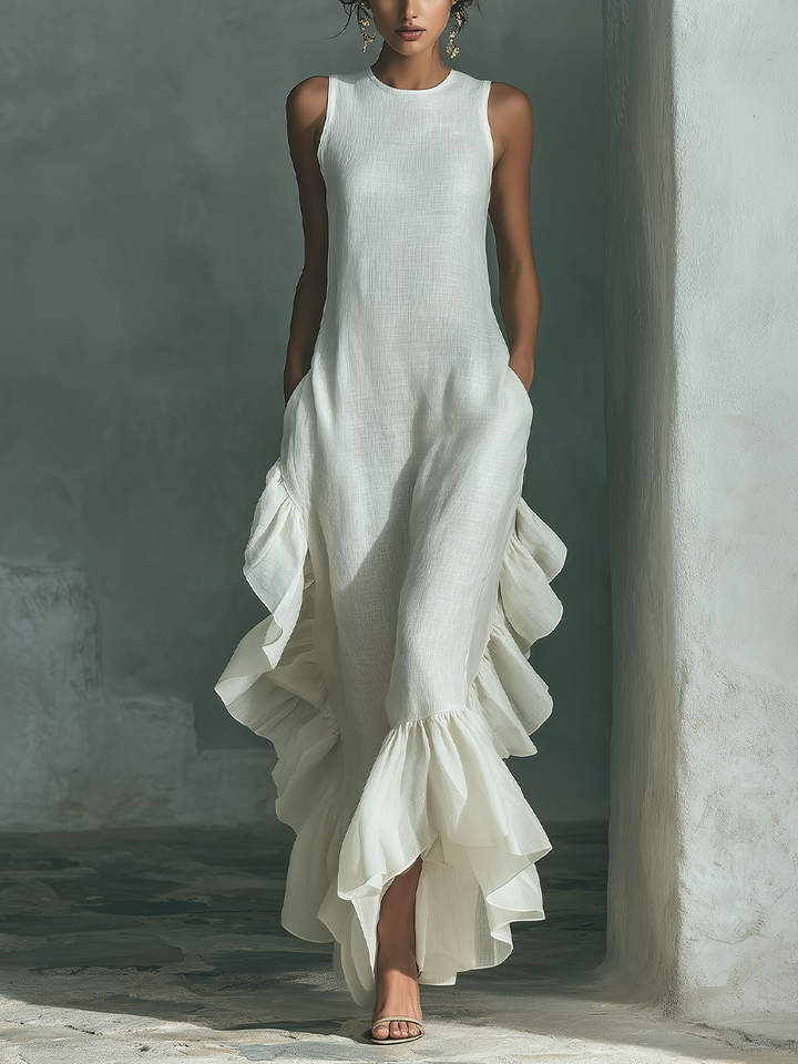 Sophie - Ivory Linen Sleeveless Maxi Dress