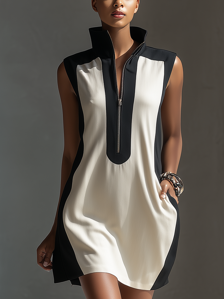 Emily - Black & White Bicolor Mini Dress