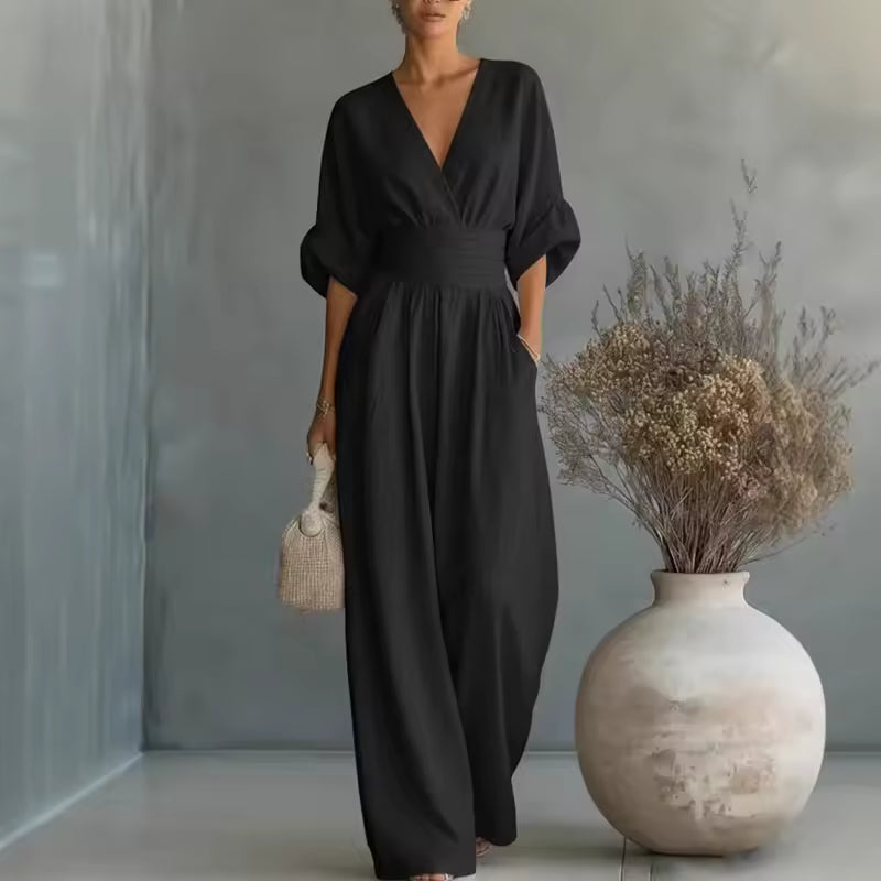 Georgina | Deep V-Neck Elegant Wide-Leg Jumpsuit