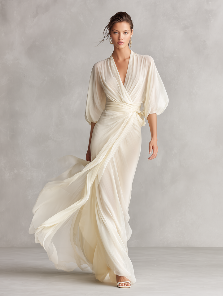 Sefa - Ivory Sheer Chiffon Dress