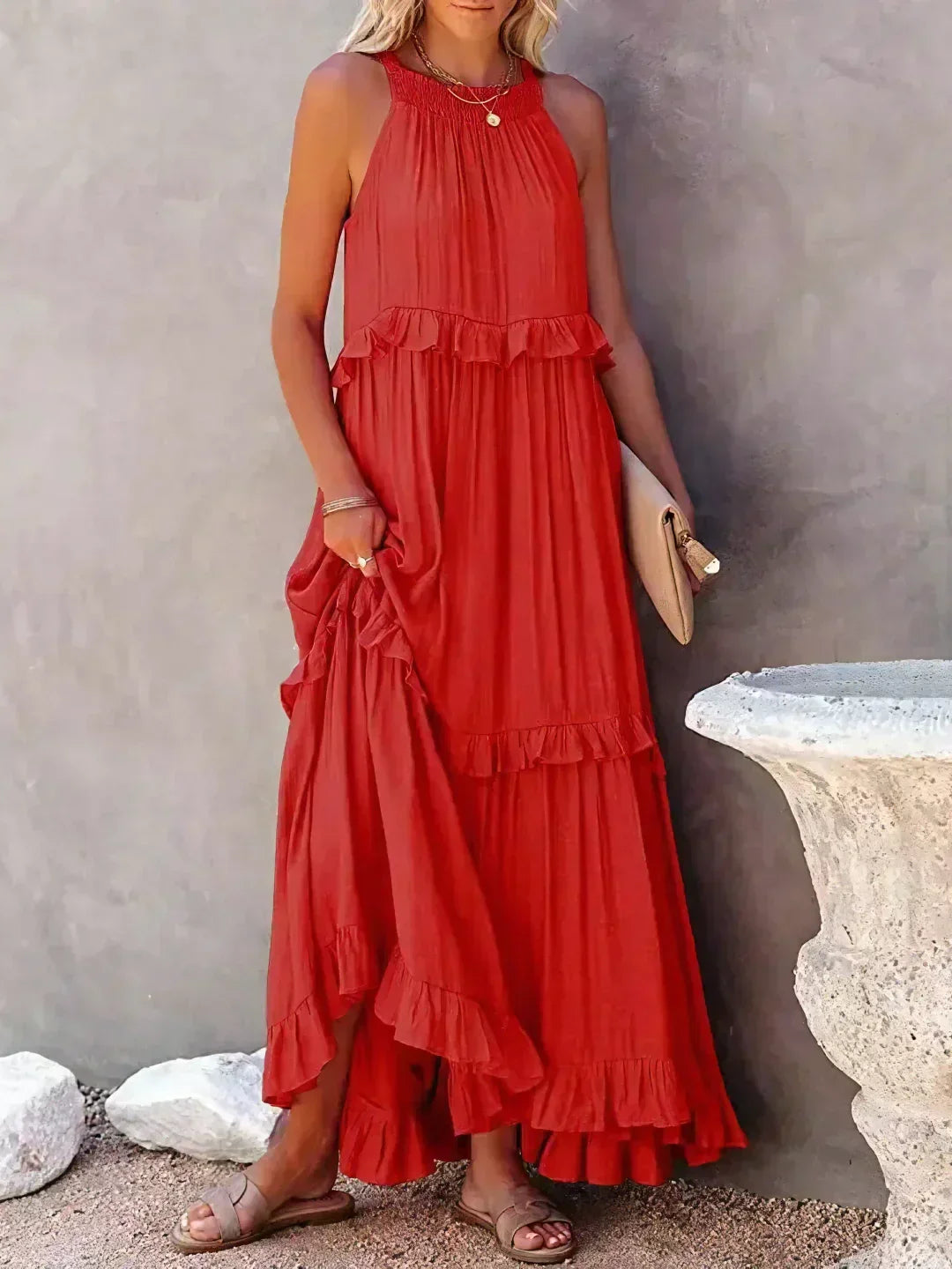 Ilona - Halterneck Dress With Ruffles and Maxi Pockets