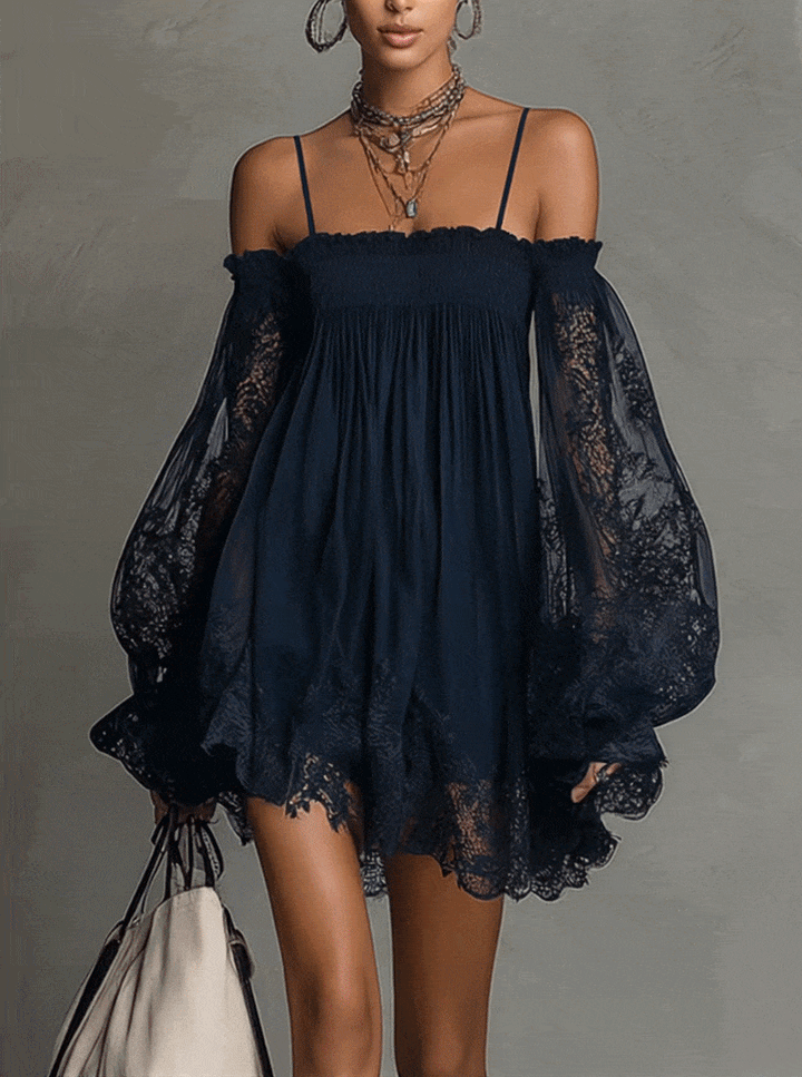 Noemi | Navy Blue Chiffon Mini Dress
