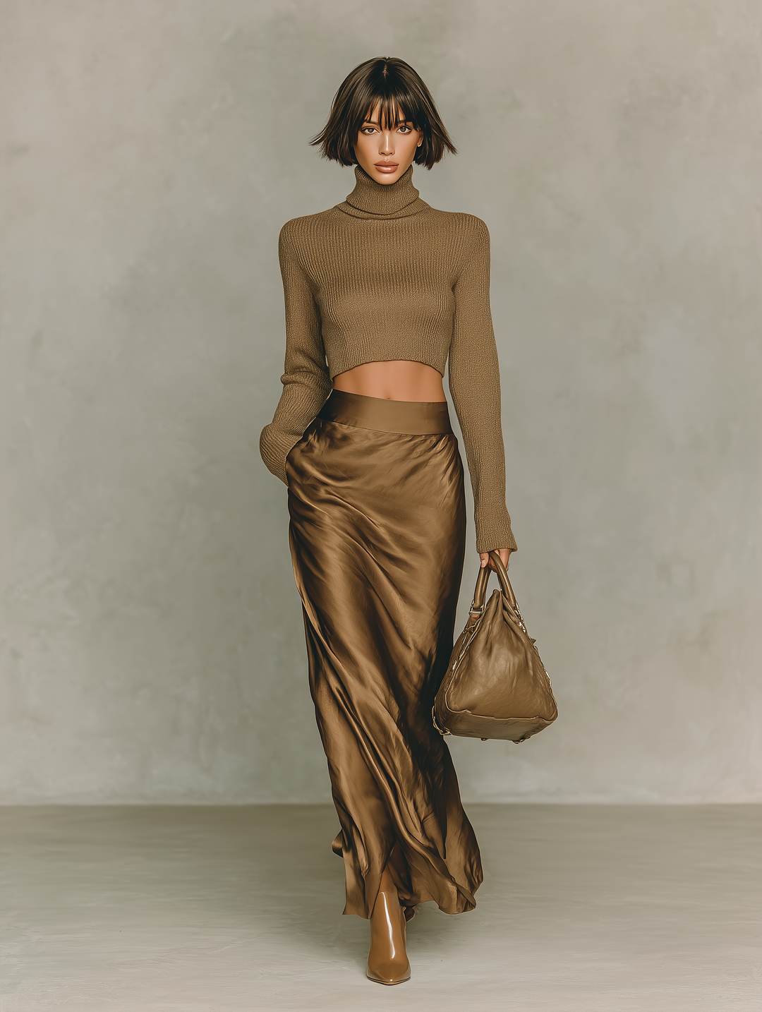 Florence - Golden-brown knit turtleneck top