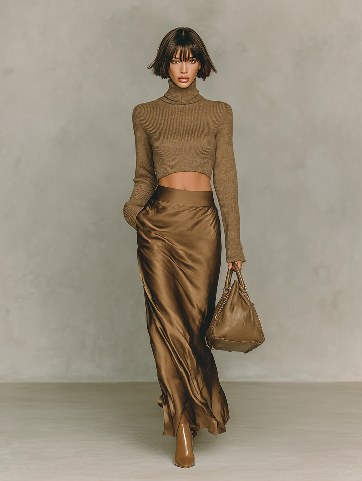 Florence - Golden-brown knit turtleneck top