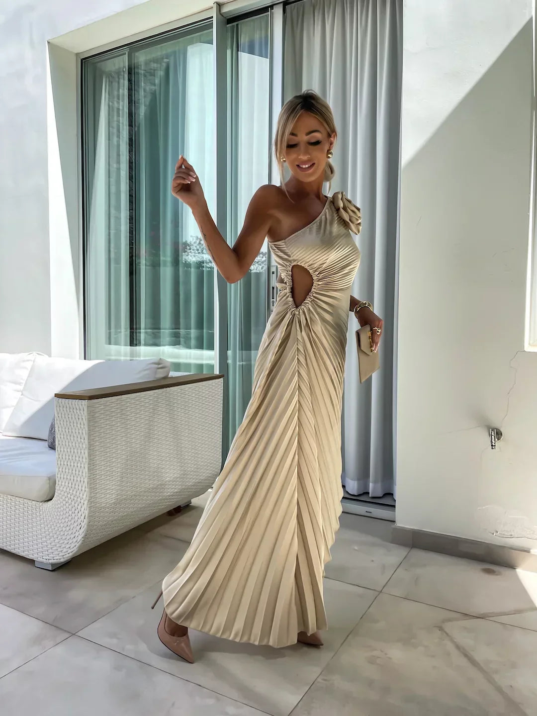 Lizbeth -  Flower Shoulder Maxi Dress