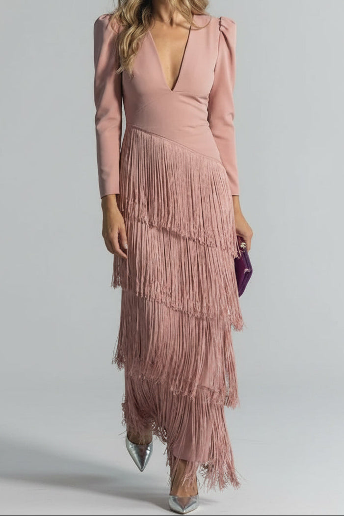 Clara | Elegant Dress with Fringe Sleeves