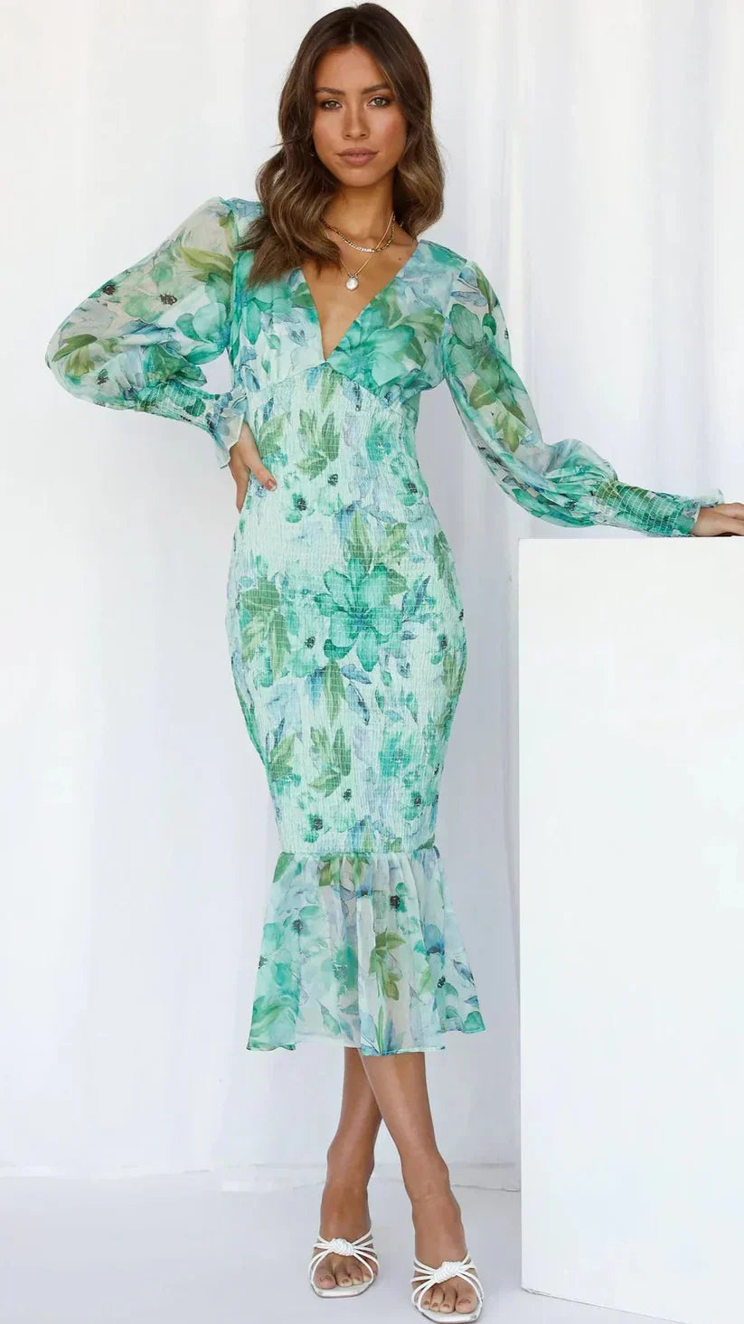 Miley - Flower Print Midi Dress