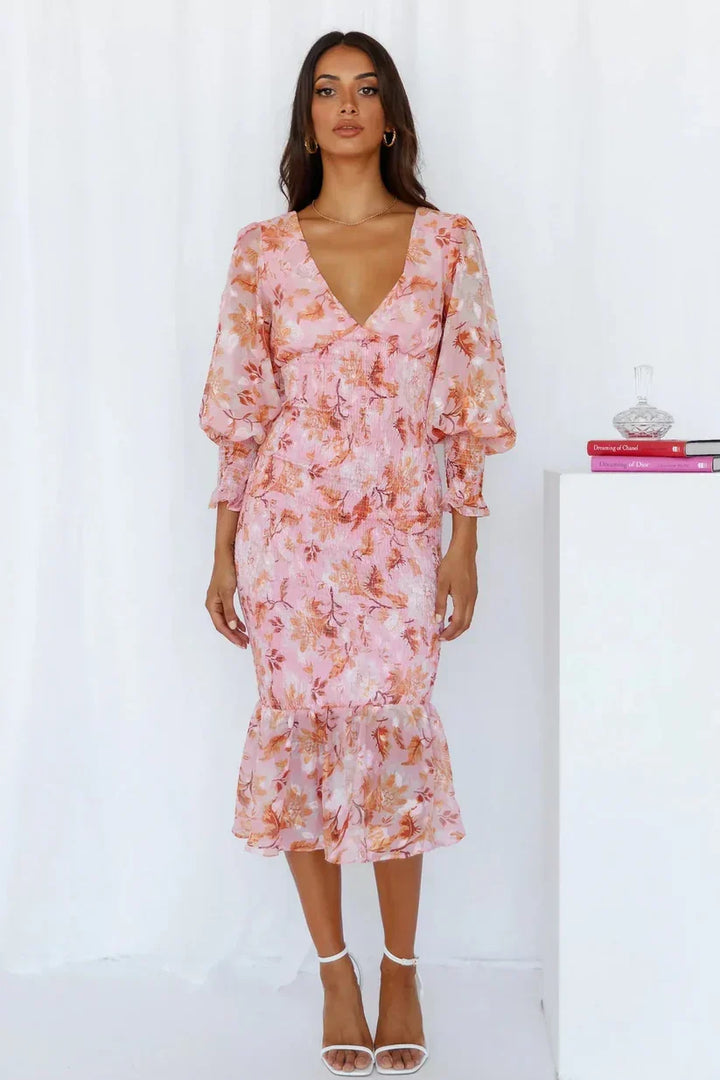 Miley - Flower Print Midi Dress
