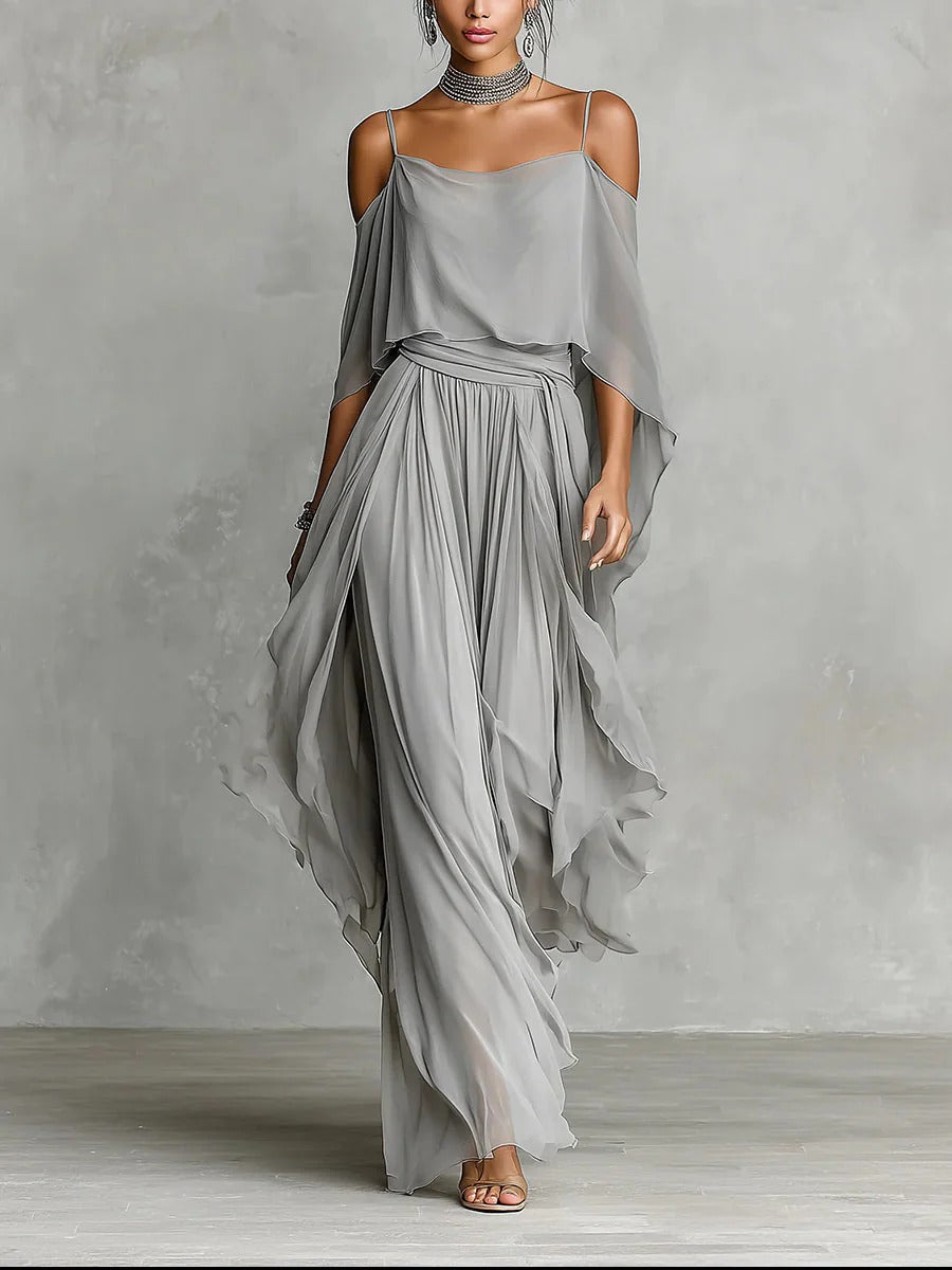 Freya | Off-Shoulder Chiffon Two-Piece Set