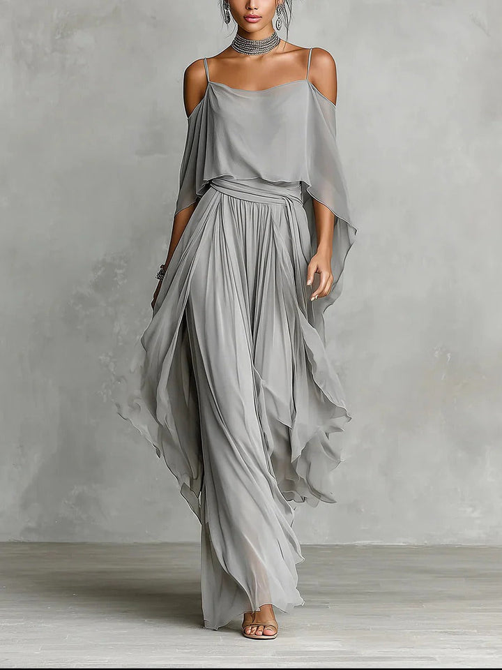 Freya | Off-Shoulder Chiffon Two-Piece Set