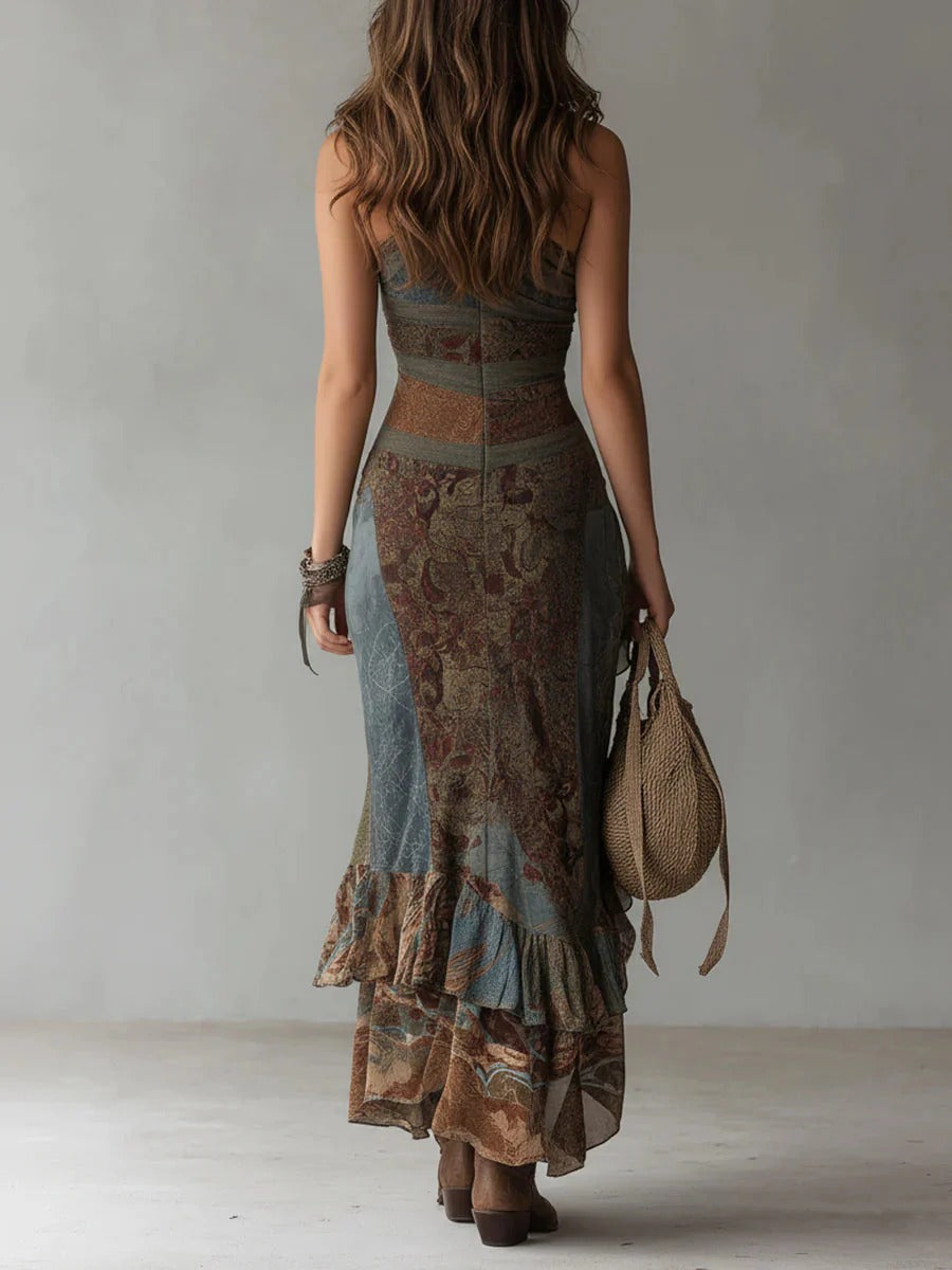 María | Asymmetrical Ethnic Print Maxi Dress