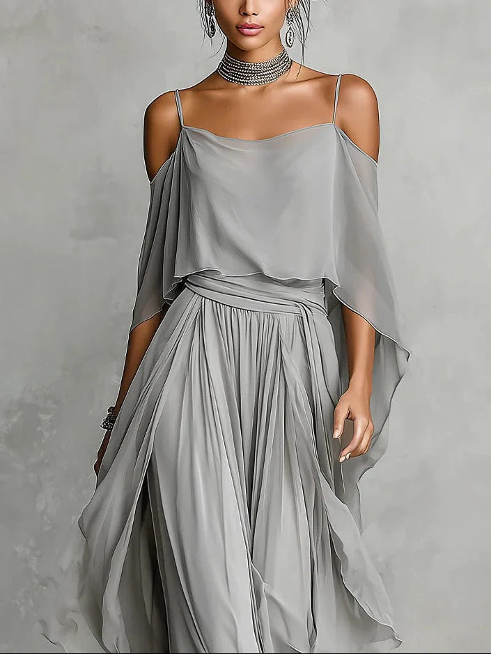 Freya | Off-Shoulder Chiffon Two-Piece Set