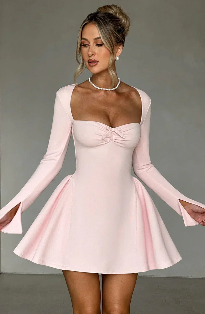 Reylin™ | A-line pleated long-sleeved mini dress