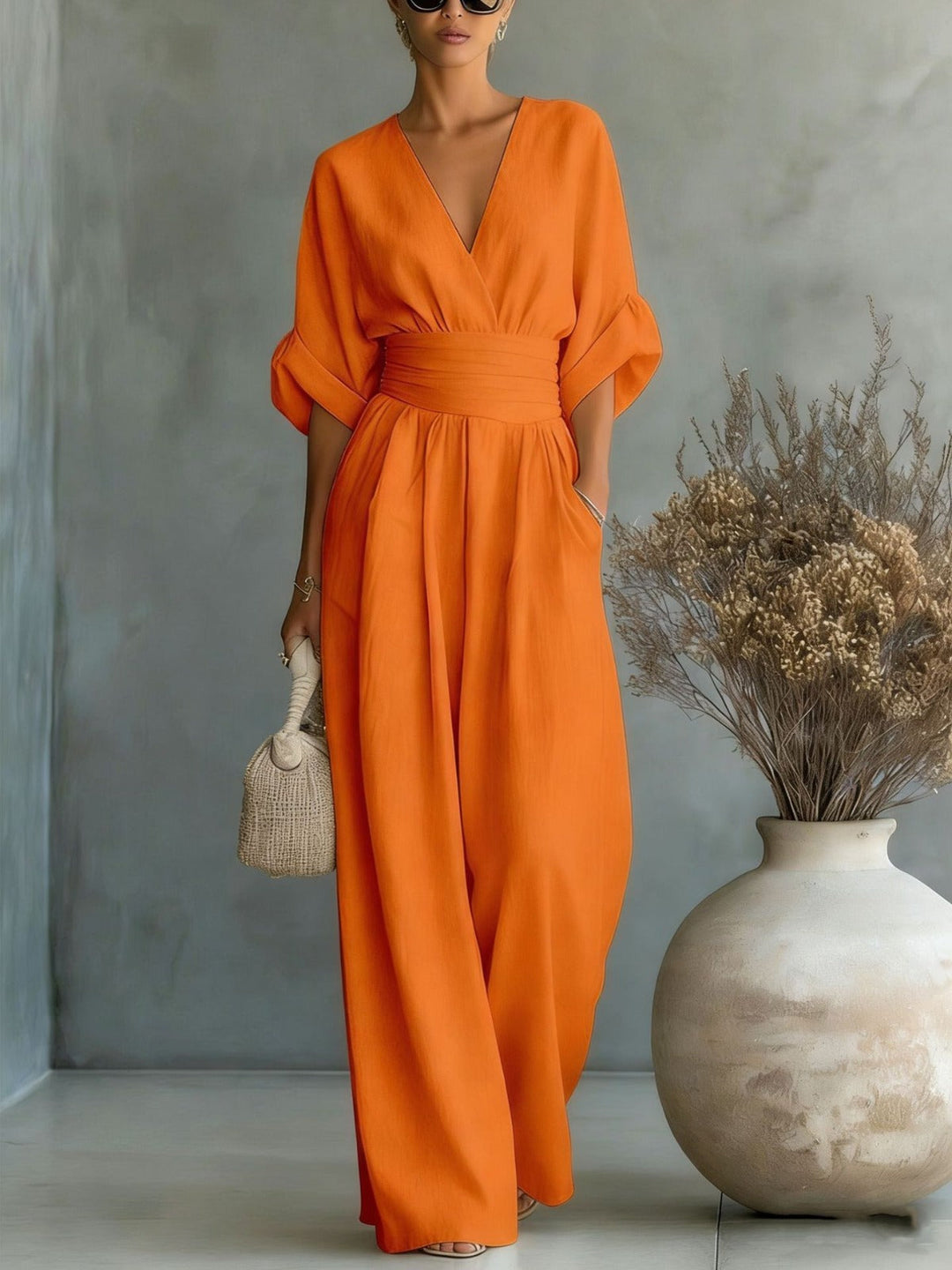 Georgina | Deep V-Neck Elegant Wide-Leg Jumpsuit