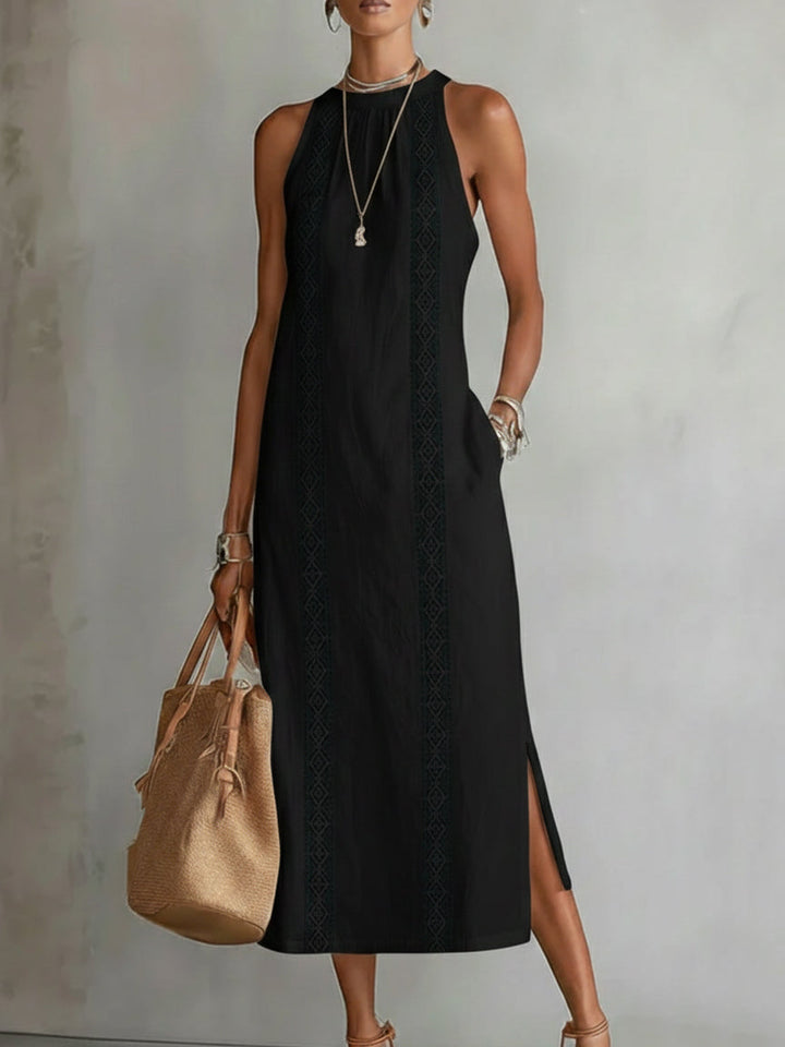 Jimena | Midi Linen Dress with Mandarin Collar