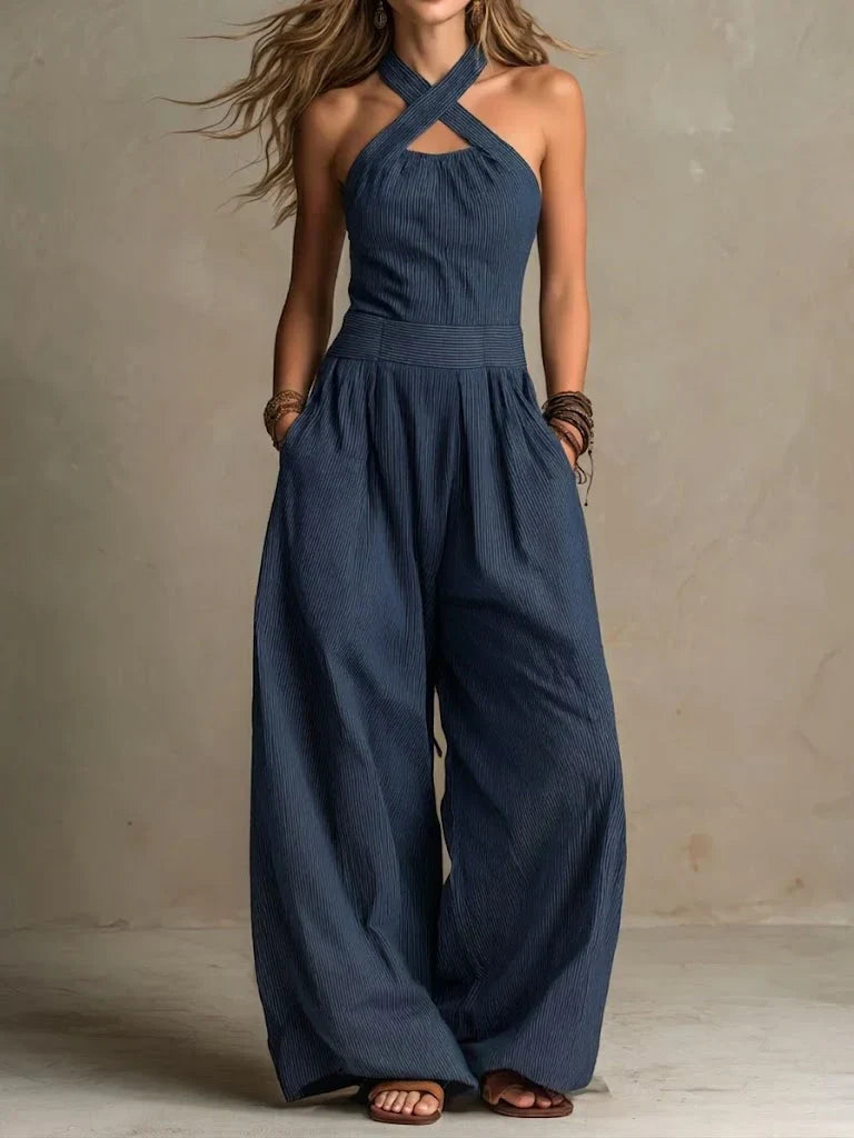 Bianca - Linen and Cotton Jumpsuit with Elegant Cross Neckline