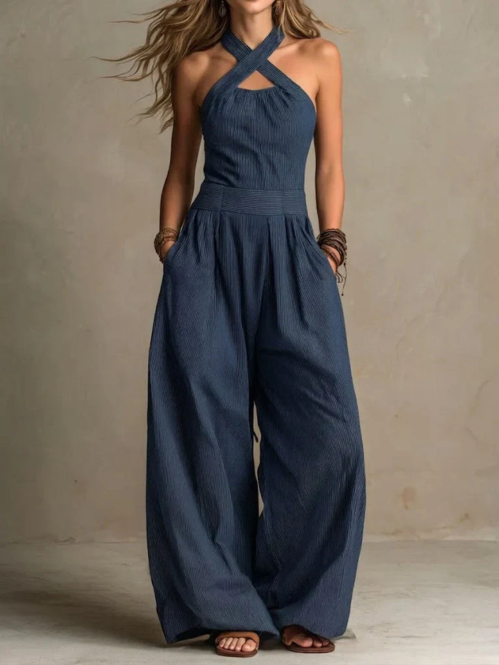Bianca - Linen and Cotton Jumpsuit with Elegant Cross Neckline