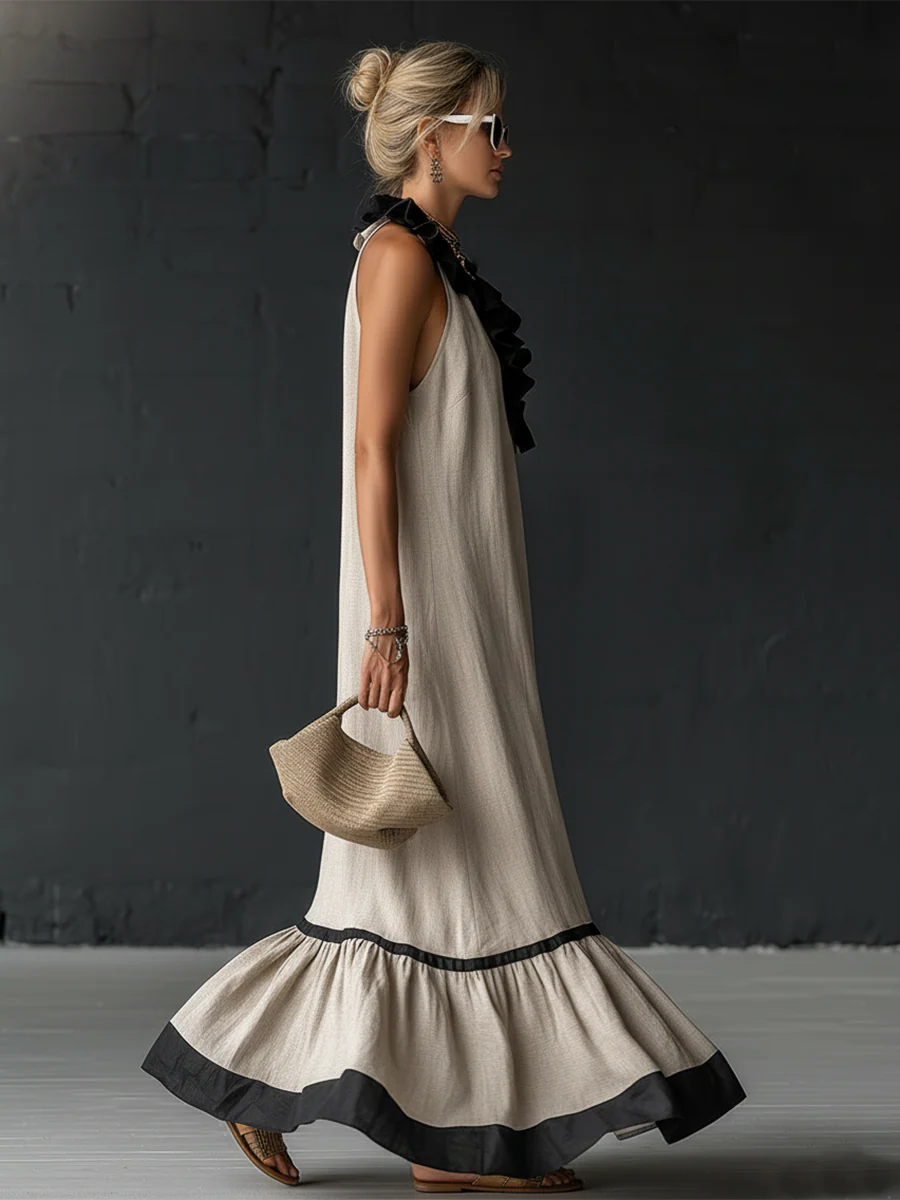 Celestine | Color-Block Ruffle Maxi Dress