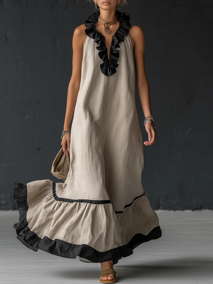 Celestine | Color-Block Ruffle Maxi Dress
