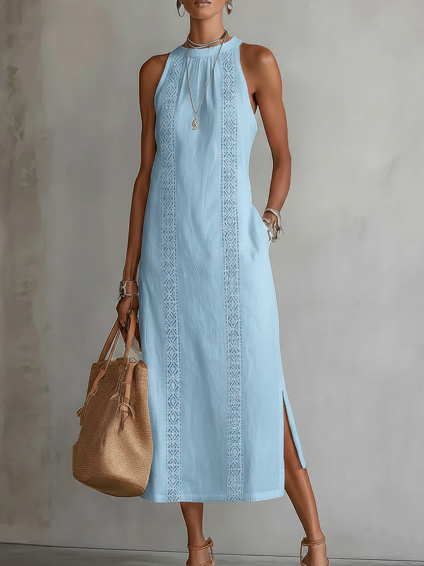 Jimena | Midi Linen Dress with Mandarin Collar