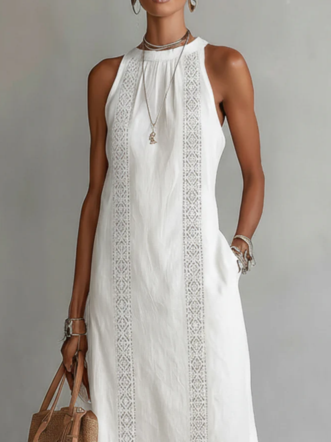 Jimena |  Vestido midi de lino con cuello mao
