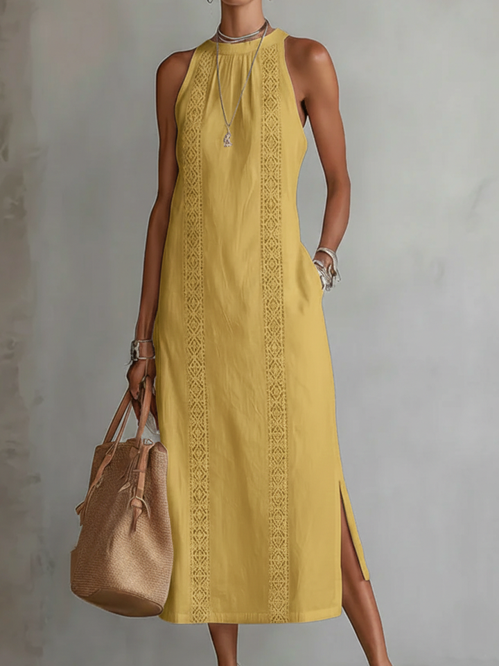 Jimena | Midi Linen Dress with Mandarin Collar