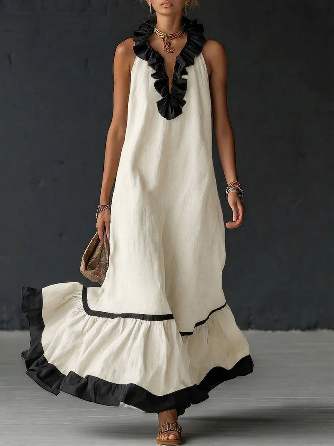 Celestine | Color-Block Ruffle Maxi Dress