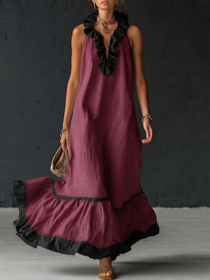 Celestine | Color-Block Ruffle Maxi Dress
