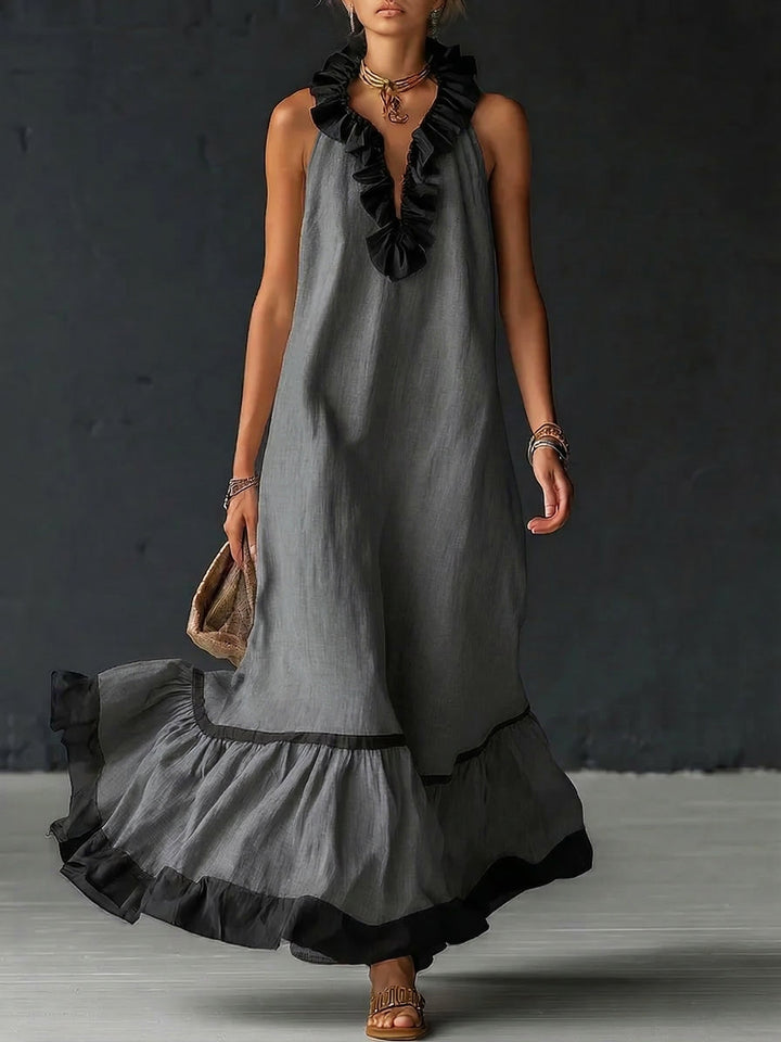 Celestine | Color-Block Ruffle Maxi Dress